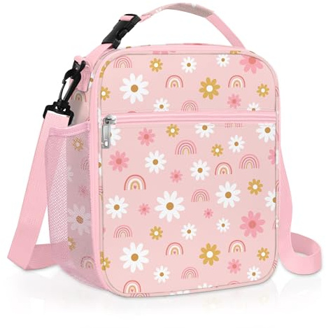 Clastyle Insulated Kids Lunch Bag with Bottle Holder Pink Lunch Box | Toddler Lunch Bag Easy to Clean, Large Thermal Cooler Bag with leak-proof Lining, Picnic Lunch Box Tote for School Travel