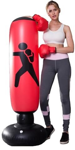 Boxsack Erwachsene,Freistehender Standboxsack Aufblasbarer,Heavy Duty Boxsack,Boxing Traine für Männer & Frauen,Fitness Standboxsack(rot).