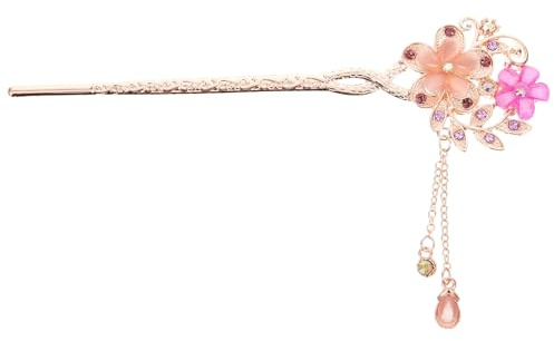 Artibetter Floral Simulated Gemstone Chinese Hair Sticks Tassel Hairpin for Women Long Hair Bun Holder Traditional Vintage for Elegant Updo