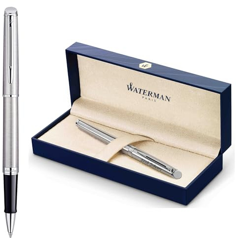 Waterman Hémisphère roller à encre avec gravure – Instrument d'écriture de luxe personnalisé – Élégant cadeau pour femmes et hommes – Encre noire (ACIER INOXYDABLE C.C.)