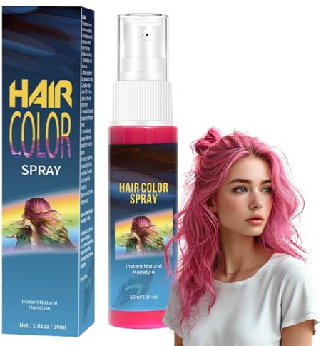 Pink Temporary Hair Dye Spray – Hair Colour Spray 30ml Colored Wash Out Hair Dye - Non-Sticky, Long-Lasting, Washable Pink Hair Spray Colour for Parties, Cosplay, Festivals & Quick Styling – Gentle