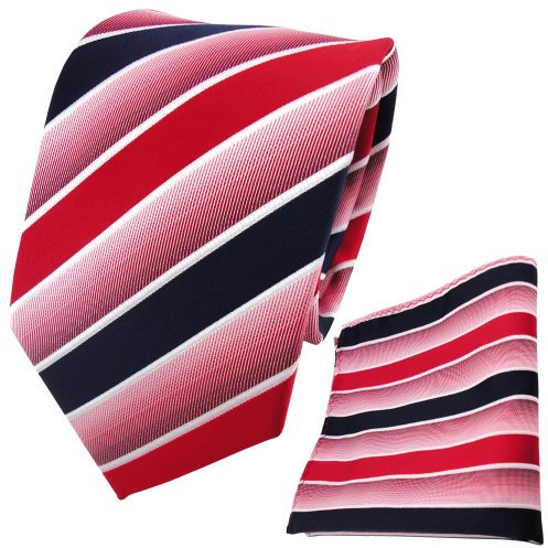 TigerTie Designer Krawatte Designer Einstecktuch in rot knallrot dunkelblau weiß gestreift