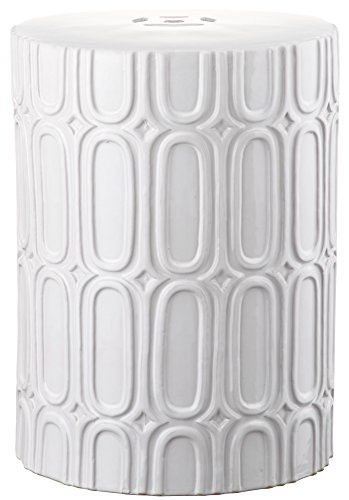 SAFAVIEH Furniture - Melody Antique White Glazed Ceramic Garden Stool, Indoor/Outdoor Accent Table or Plant Stand, Decorative Patio Stool, 12W x 12D x 16H (ACS4529A)