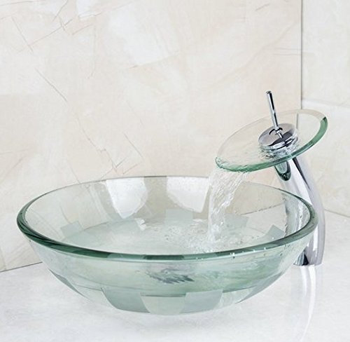 GOWE Victory - Set di lavabo, lavabo con rubinetto a cascata in vetro temperato