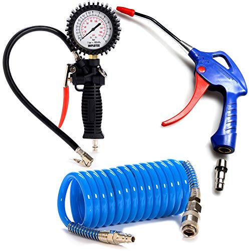 IMPLOTEX Zubehörset 3-teilig: Druckluftschlauch + Ausblaspistole + Reifenfüller