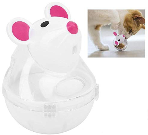 Pssopp Juguete para Tratar Perros, Dispensador de Juguetes con Fuga de Bolas en Forma de ratón Comida Perro Gato(Blanco)