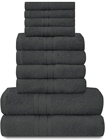 GC GAVENO CAVAILIA Lions Towels Family Bale Set - 10-teiliges 100% ägyptische Baumwolle, 4X Gesicht, Hand, 2X Badetuch, hoch wasserabsorbierendes Badzubehör, maschinenwaschbar, anthrazit, Standard