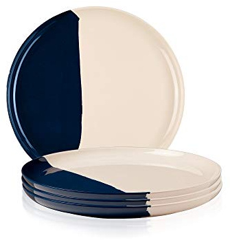 Thomas Fuchs Creative Melamine Side Plates Set of 4, Chip and Break-Resistant, Durable Salad Plates, Kid-Friendly Dessert Plates for Indoor and Outdoor, Dishwasher Safe, Ivory/Navy