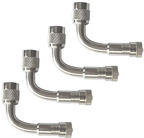 QitinDasen 4Pcs Professionell Reifen Ventilverlängerung Adapter Set, 90 Grad Vernickeltes Kupfer Reifenventil Verlängerung Schrader Ventil Adapter, für Fahrrad, Motorrad, Auto (Silber)