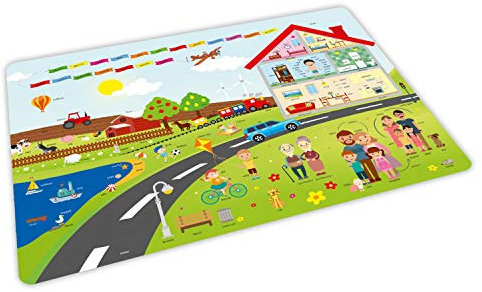 stabiles Vinyl Tischset mit Lerneffekt für Kinder - Englisch 2 - Platzdeckchen Platzset - BPA frei - abwaschbar reißfest farbecht - Geschenk Schuleintritt Schulanfang Einschulung