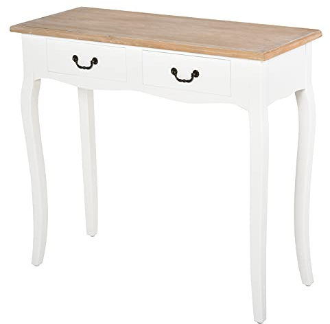HOMCOM Konsolentisch Couchtisch Mexikanischer Stil 2 Schubladen ABM. 87L x 34l x 78H cm MDF Massivholz Kiefer Hell Weiß
