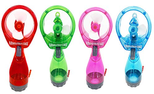 MOONIGHTING Pack of 4 Water Spray Mist Bottle Fan Portable Handheld Fan Mister AA Battery Operated- Color Mixed Randomly, Assorted