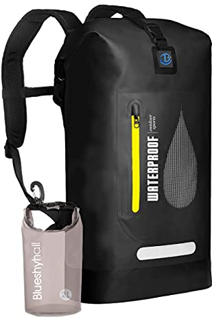 Blueshyhall 30L Waterproof Dry Backpack, Roll Top Sack Storage Bag for Travel Kayaking Rafting Boating Fishing Camping and Beach - Black