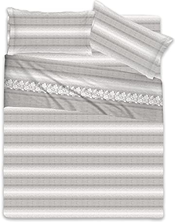Tata Home Set Completo Lenzuola Letto Matrimoniale 2 piazze in Cotone e Microfibra Federe Lenzuolo sopra 240x280 sotto con Angoli 175x200 Federe 50x80 Fantasia Colorata Aramis Greca Grigio