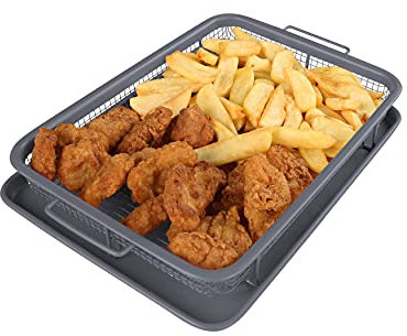 Homiu Steel Oven Crisper Tray - 2in1 Non-Stick Air Fry Crisper Basket with Tray - Carbon Steel Crisping Basket for Even Cooking - Air Fry in Your Oven, Great for Baking