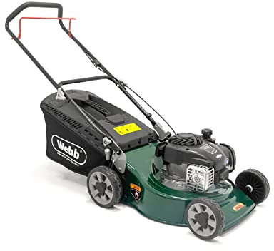 Webb WER18HP4 18/46cm Push Rotary Petrol Lawnmower, 140cc 4-Stroke Engine, 8 Cutting Heights, 65L Collection Bag - 3 Year Guarantee