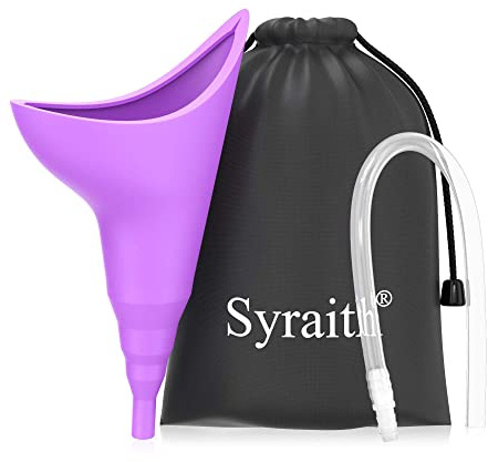 Syraith Weibliches Urinal Frauen Tragbares Uriniergerät PIPI Trichter Sie Steht Wiederverwendbare Silikontasse Notfalltoilette Kommt mit Einem Verlängerungsrohr und Einer Wasserdichten Tasche
