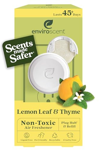 Enviroscent Non-Toxic Air Freshener Plug Hub® Warmer Refillable Kit - Refillable Plug-in Air Freshener - Home Fragrance Lasts Up to 45 Days - Mother’s Day Gift for Mom - Lemon Leaf & Thyme Scent