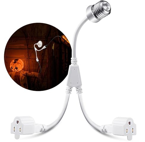 1 Pcs 2 in 1 E26/E27 Light Socket to Plug Adapter, White, 4 Extension Cord
