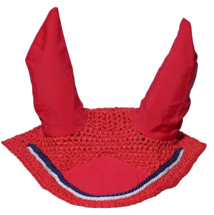 Spire Voile de protection en coton respirant doux au crochet pour cheval - Masque de protection contre les mouches (pony, rouge/noir-blanc)