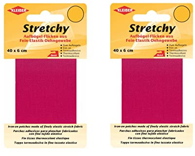 Bügel Flicken Aufbügelflicken Marke Kleiber Stretchy 100% Polyester 2er Set Reparatur Flicken für Stretchstoffe 2 Flicken a 40cm x 6 cm Dehnbar Pink
