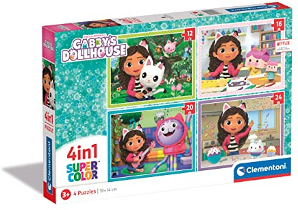 Clementoni DreamWorks Gabby's Dollhouse - 4 Puzzle | mit 12, 16, 20 & 24 Teilen, für Kinder ab 3 Jahren, Kinderpuzzle mit besonderer Leuchtkraft, 21524 von Clementoni