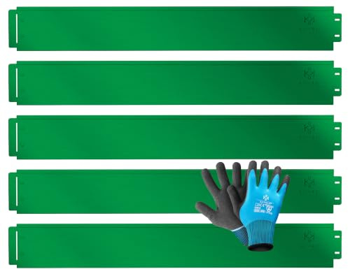KESSER® Rasenkante Beeteinfassung Beetumrandung | 5m 100x14cm Beetbegrenzung Rasenbleche Mähkante Metall Palisade Grün Inkl. Handschuhe