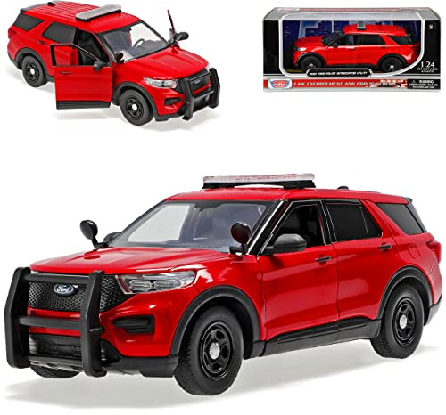 Motormax Ford Explorer XLT Police Interceptor Utility Rot Polizei mit Sirene Feuerwehr 6. Generation Ab 2019 1/24 Modell Auto