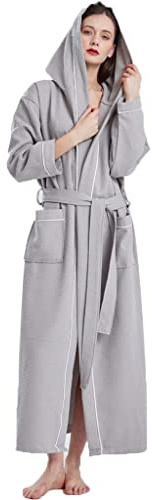 Accappatoio Donna Microfibra Piscina,Accappatoio Da Donna Con Cappuccio Lungo，accappatoio Leggero Di Lunghezza，accappatoio Lungo Alla Caviglia In Cotone Loungewear ( Color : Light grey , Size : M )