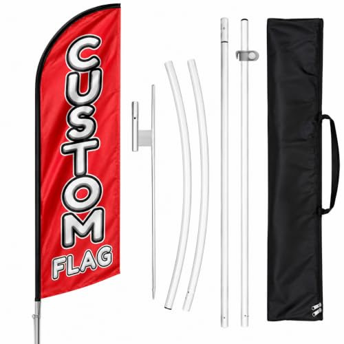 FSFLAG Custom Feather Flag, Custom Windless Feather Flag with Pole Kit and Ground Spike, 15FT Advertising Custom Flag Sign for Outdoor Indoor Business