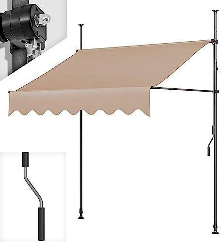 WOLWES Standmarkise mit Kurbel, Sonnenschutz Balkon, Klemmmarkise, Höhenverstellbar Markisen, Markise Balkon Ohne Bohren (Color : Beige-A, Size : 3.5m/138in)