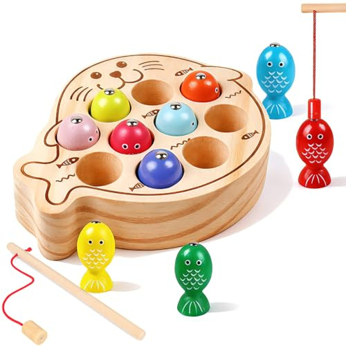Montessori Magnetisches Holz-Angelspielzeug, Motorikspielzeug ab 3 Jahre | für 3–5 Jahre, pädagogisches Holzspielzeug, fördert Feinmotorik & Hand-Auge-Koordination