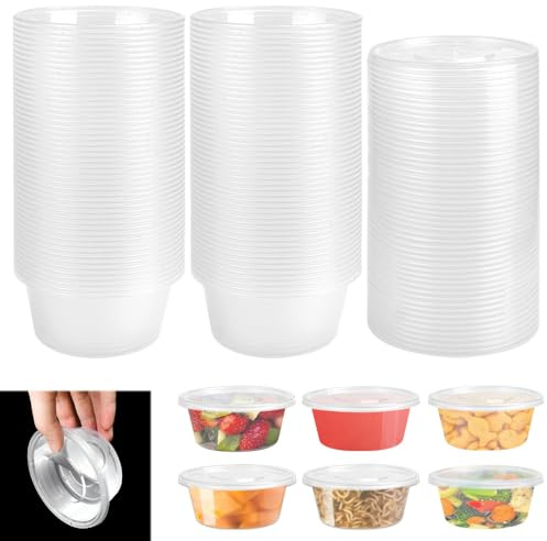 LANSKYLAN 50 Stück Aufbewahrungsdosen mit Deckel Klein Kunststoffbehälter Saucenbecher 150ml Dressingbecher Frischhaltedosen Auslaufsichere Mikrowellenfest Kleine Dosen für Soßen Dips Gewürze
