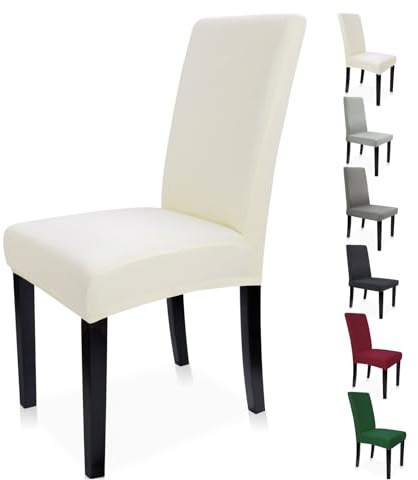 Zindoo Stuhlhussen 6er Set Stretch Stuhlbezug für Esszimmer Beige | für Küche, Esszimmer, Hochzeit, Familie Dekoration usw, Abnehmbar, Waschbar, mit Elastischen Fixierbändern