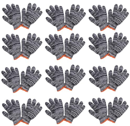 WHYATT Cotton Work Gloves Light-duty String Knit BBQ Glove Liner for Outdoor Cooking, Painting, Gardening 12 Pairs