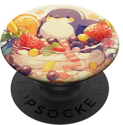 Pinguin in Schale mit Früchten, super bunt, Kawaii-Tiergrafik PopSockets mit austauschbarem PopGrip