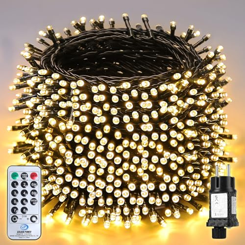 SALCAR Catena luminosa con 1330 LED, 80 m, per albero di Natale, 31 V, per esterni, con telecomando, impermeabile, 8 modalità e memoria per interni, giardino, balcone, albero di Natale, bianco caldo