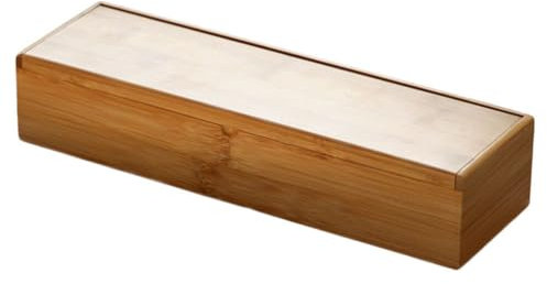Cabilock Wooden Cutlery Box with Lid, Kitchen Chopsticks Box Utensils Drawer Organizer Bamboo Storage Case Countertop Silverware Container for Tableware
