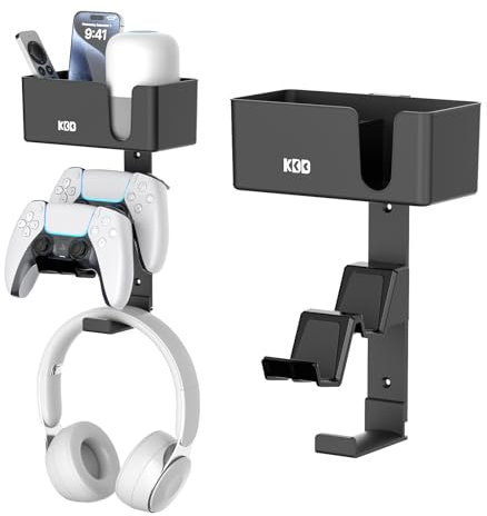 KDD Support Mural pour Manette 4-en-1, Support Contrôleur Double et Support Casque avec Patins Antidérapants, Rangement de Manette Amovible pour PS5 PS4 avec Organisateur de Bureau pour Bureau Chambre