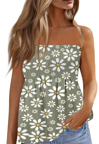 Top Dos Nu,Débardeur Femme 2024 d'été Top Bandeau épaules Dénudées sans Manches Dos Nu Tube Top Floral Vintage Tee Shirt Debardeur Sport Femme,Vert Clair,XL,B156