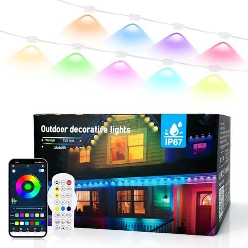 Permanente Außenbeleuchtung 30M, Smart RGBIC Außenleuchten 60 LED, IP67 Wasserdicht Trauflichter Farbwechselnd, Multimodus, APP & Fernsteuerung, Outdoor LED Strip für Traufe, Dach, Garten, Party Deko