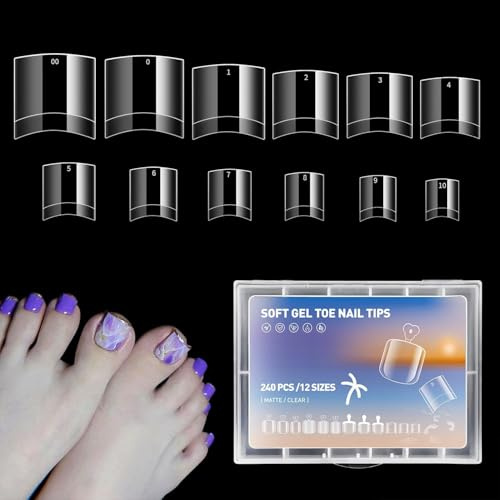 120Pcs Gel X Toe Nail Extension Kit, False Toenails, Toe Nail Tips, 12 Sizes Fake Toe Nails, Acrylic Artificial Clear Nail Tips, Fake Toe Nails, False Toenails for Big Toe, for Salon, Nail-Art DIY