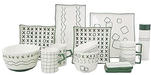 TATAUU Juegos de Vajilla de Gres, Juego de Platos y Tazones de Porcelana de 12 Piezas, Juego de Vajilla, Juego de Vajilla Combinado con Plato de Cena, Plato de Postre, Tazones, Servicio para 4