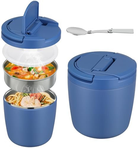 Itslife Thermobehälter für Essen 1400ml, Edelstahl Thermoschüssel mit Deckel, Thermo Lunchbox mit Löffel, Warmhaltebehälter Essen Auslaufsicheres für Suppen, Porridge, Babybrei, Blau