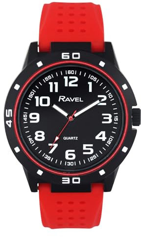Ravel - Orologio Sportivo da Uomo con Cassa Nera e Lunetta Coordinata su Cinturino Sportivo in Silicone - Analogico al Quarzo - RS004.10 - Rosso