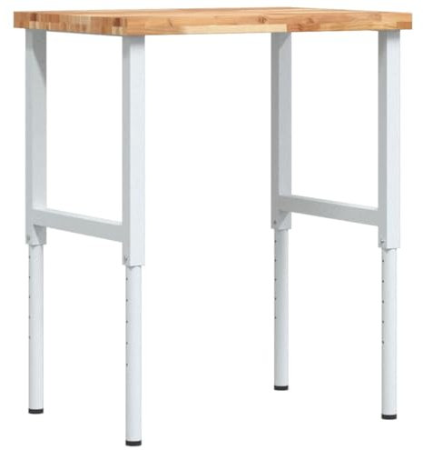 vidaXL Banco Lavoro 80x60x(73-99,5) cm Legno di Faggio Rettangolare, tavolo da lavoro, postazione da lavoro, banco da lavoro in metallo