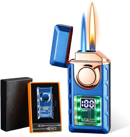 BYZESTY Mechero Soplete Recargable a Butano, Encendedor de Dos Llamas de Metal, Antiviento para Velas Cocina Camping Chimenea