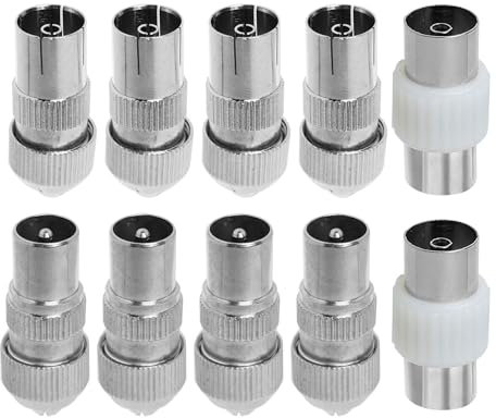 KeyQueen 10 PCS TV Aerial Connectors, 4 * Male, 4 * Female and 2 * Female to Female Aerial Coaxial Couplers TV Aerial Coaxial Cable Connectors Adaptor Coaxial Connector Coax RF Cable Plug