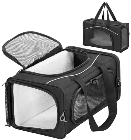 Petsfit Transporttasche bis 4 kg, 42x21x27 cm | Flugtaugliche Haustiertasche für Katze & Hund | Sicherer Transport in Auto, Flugzeug und Bahn, S/Schwarz
