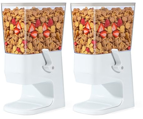 Tokokimo Cereal Dispenser Containers, Double Cereal Storage Containers - Not Easy to Crush Food, Dry Food Dispenser for Cornflakes, Candy, Nuts, Beans, Granola, (White 3.2 L*2)